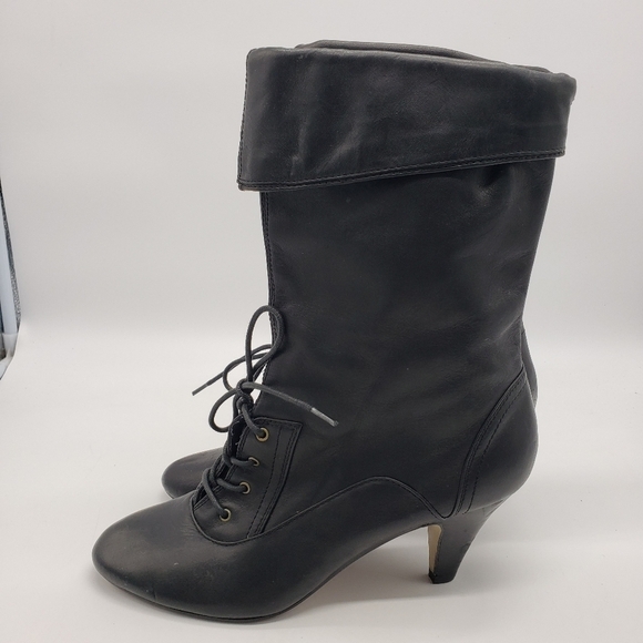 Seychelles women US 8.5 black leather calf high lace up vamp heeled boots - Picture 6 of 13